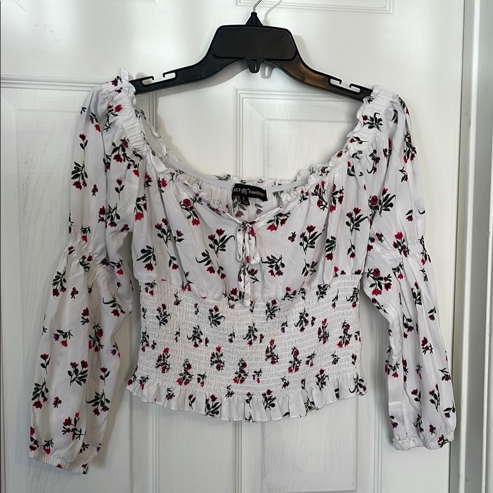 Floral White Smocked Top